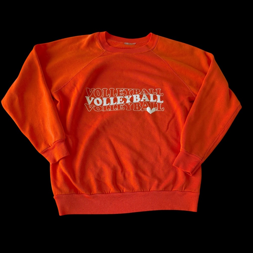 Vintage Volleyball Heart Raglan Sweatshirt Orange Pullover L